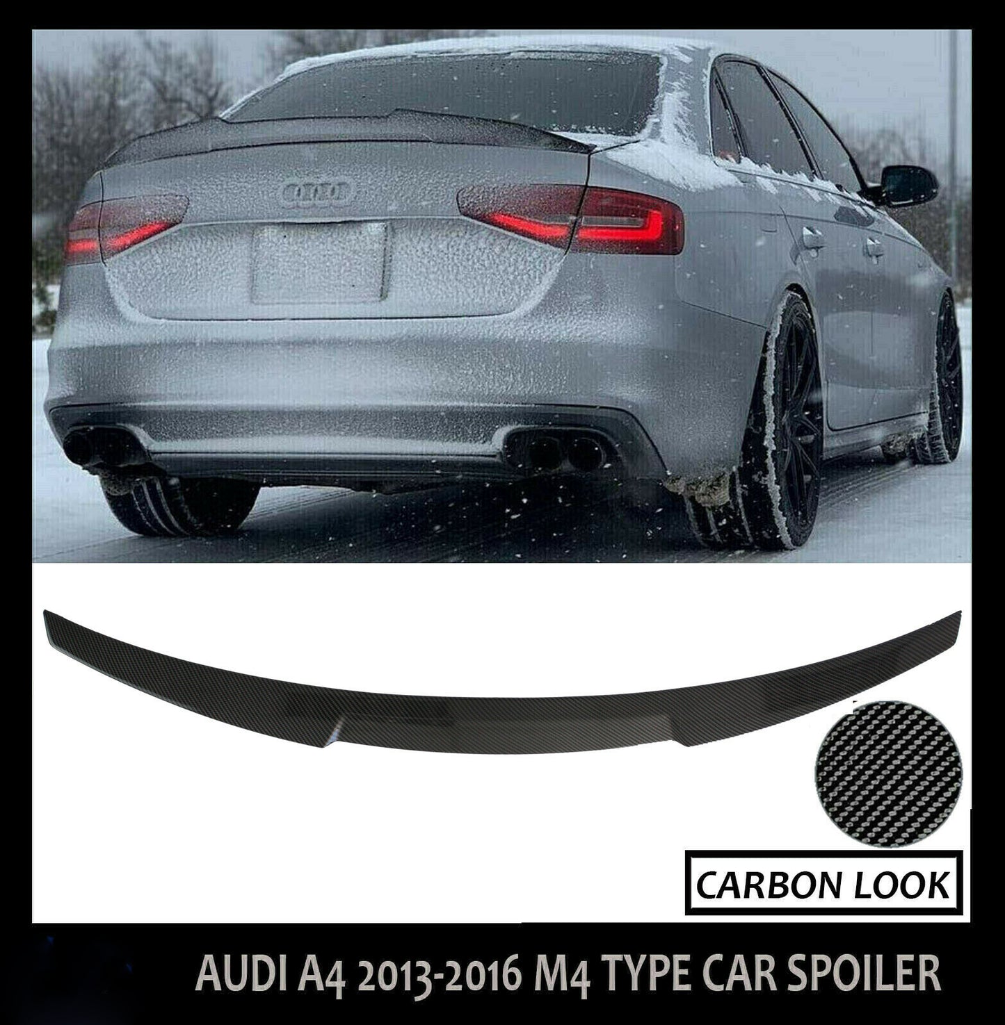 AUDI A4 B8 S4 RS4 SALOON 2013-2016 M4 STYLE REAR BOOT SPOILER LIP CARBON LOOK