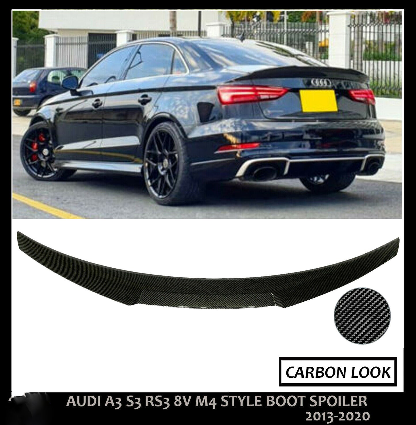 AUDI A3 S3 RS3 8V BLACK EDITION S LINE STYLE REAR BOOT SPOILER LIP 13-20 CARBON