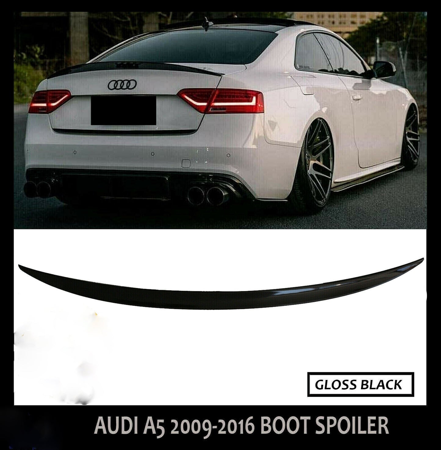 AUDI A5 8TA 5 DOOR COUPE REAR BOOT SPOILER LIP 2009-16 SPORT S LINE GLOSS BLACK