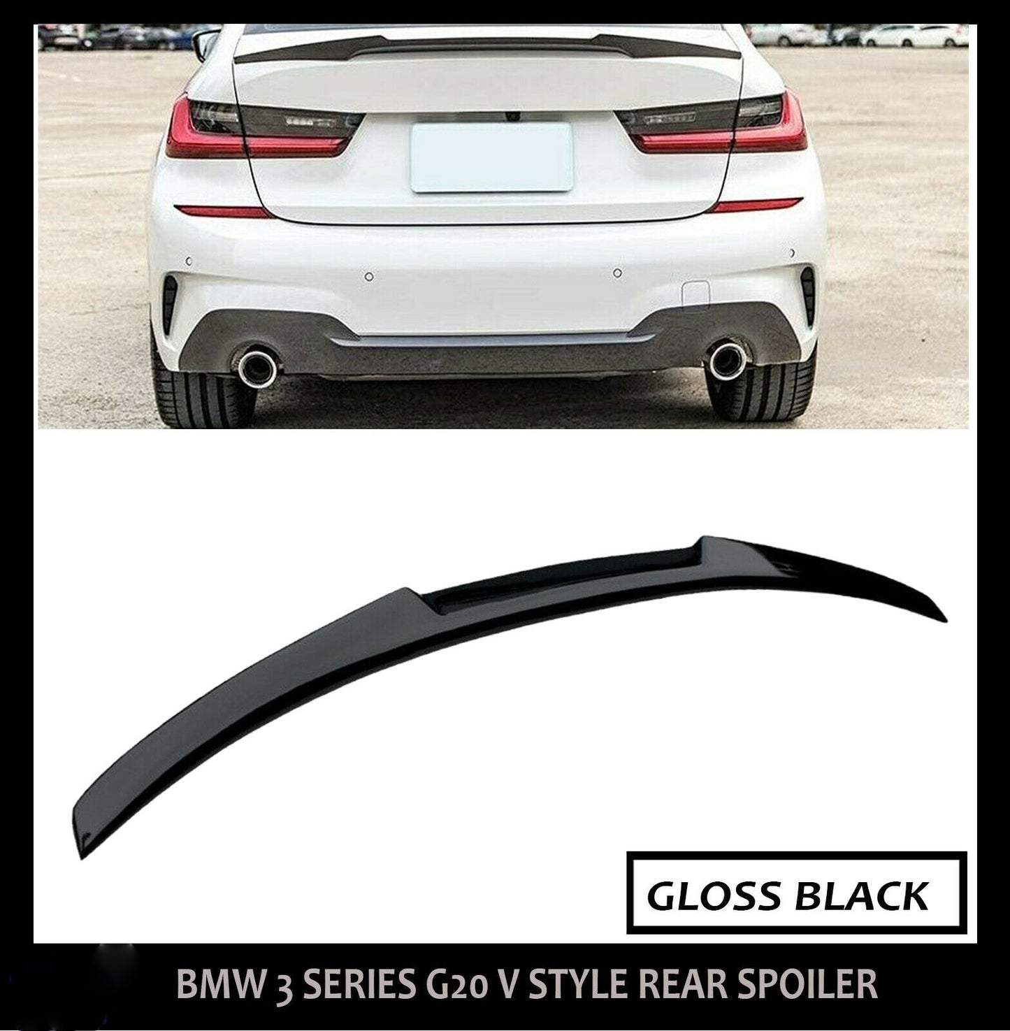 BMW 3 SERIES G20 G21 M PERFORMANCE V STYLE REAR BOOT SPOILER LIP GLOSS BLACK