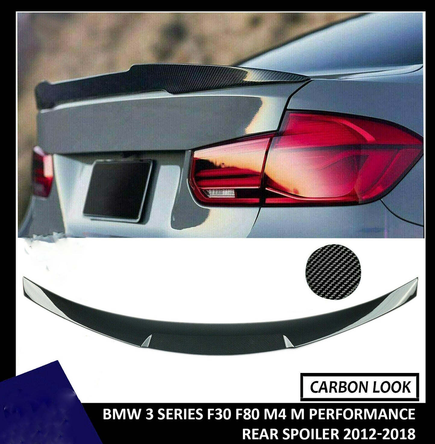 BMW 3 SERIES F30 F80 M4 V STYLE REAR BOOT SPOILER M PERFORMANCE CARBON LOOK