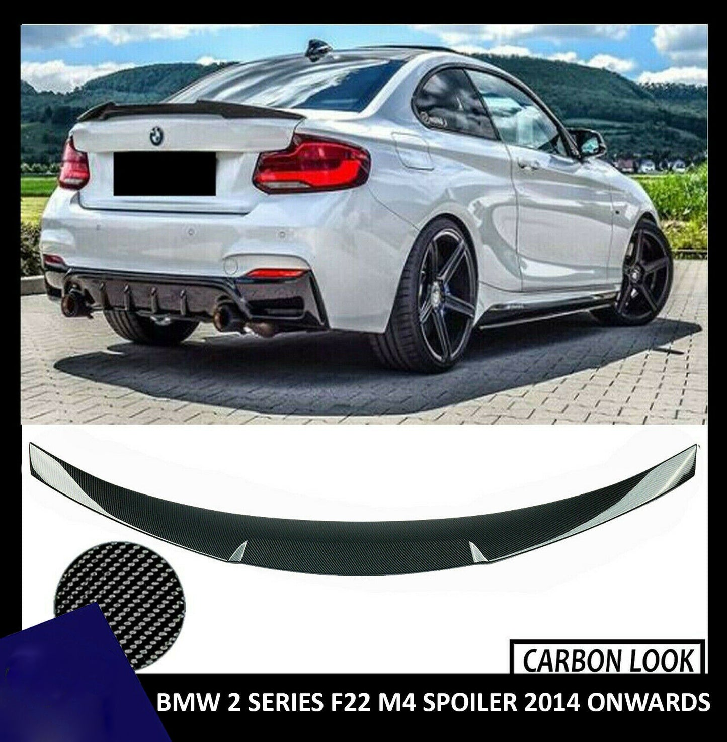 FOR BMW 2 SERIES F22 F87 M4 STYLE CARBON FIBER LOOK REAR BOOT TRUNK LIP SPOILER