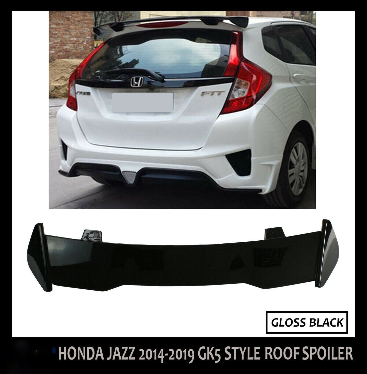 HONDA JAZZ MK4 REAR BOOT ROOF SPOILER WING LIP GLOSS BLACK 2014-2019