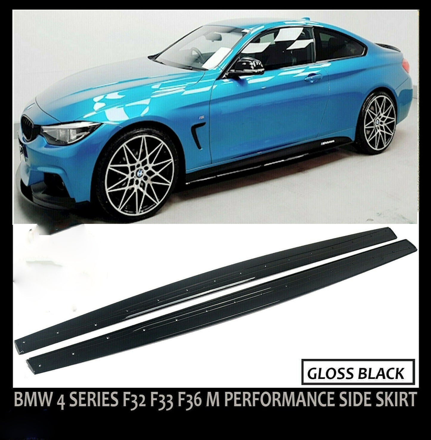 FOR BMW 4 SERIES F32 F33 F36 M PERFORMANCE SIDE SKIRT EXTENSION BLADES GLOSS BLK