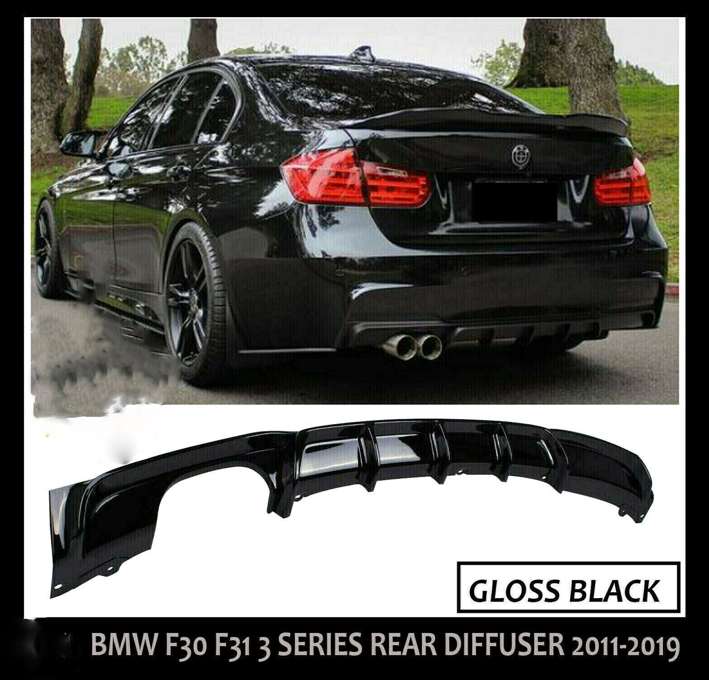 BMW F30 F31 3 SERIES REAR DIFFUSER M SPORT PERFORMANCE TWIN EXHAUST GLOSS BLACK