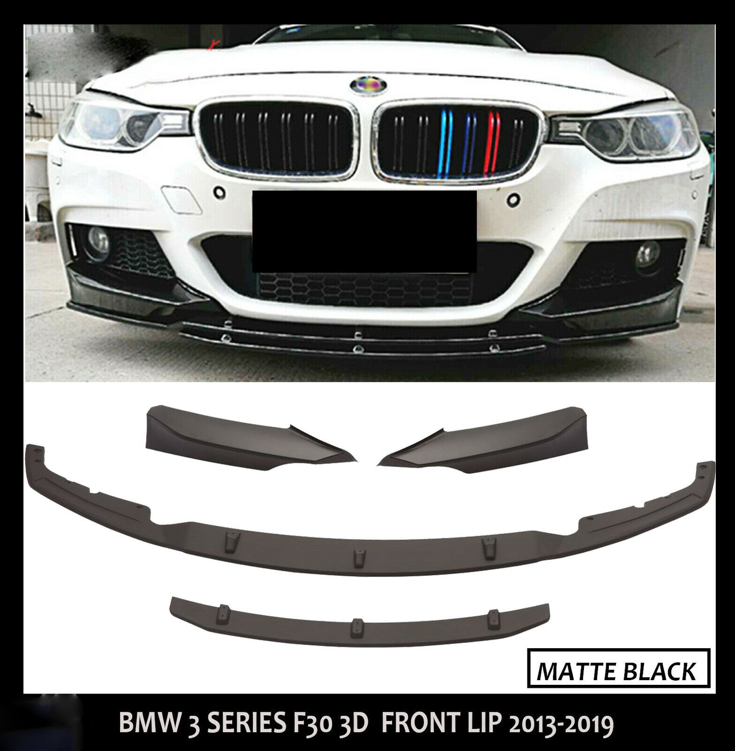 BMW 3 SERIES F30 F31 FRONT SPLITTER DIFFUSER 3D STYLE 4PCs LIP SPOILER MATTE BLK