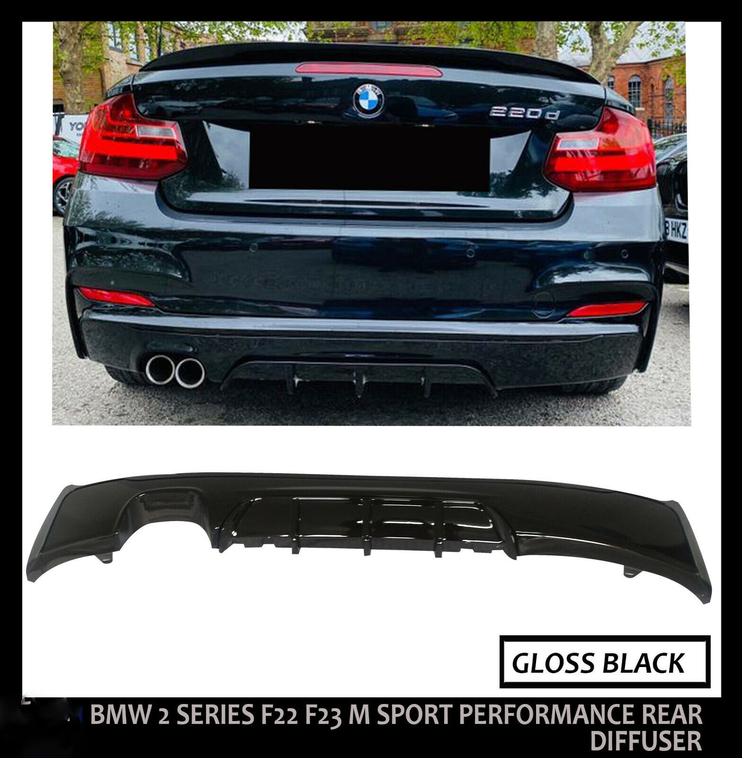 BMW 2 SERIES F22 F23 M SPORT PERFORMANCE REAR DIFFUSER GLOSS BLACK