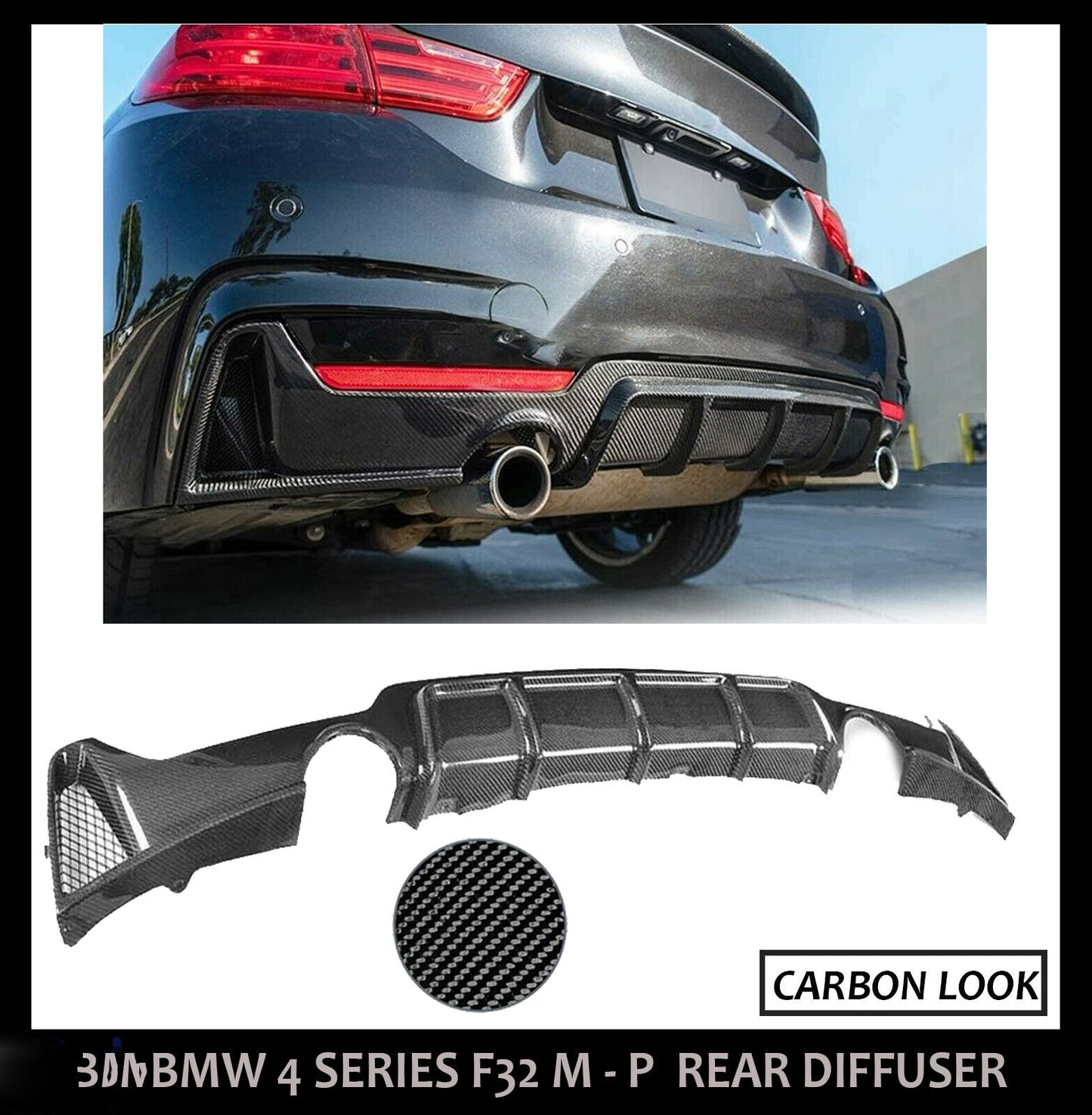 BMW F32 F33 F36 4 SERIES PERFORMANCE M SPORT REAR DIFFUSER CARBON FIBRE LOOK