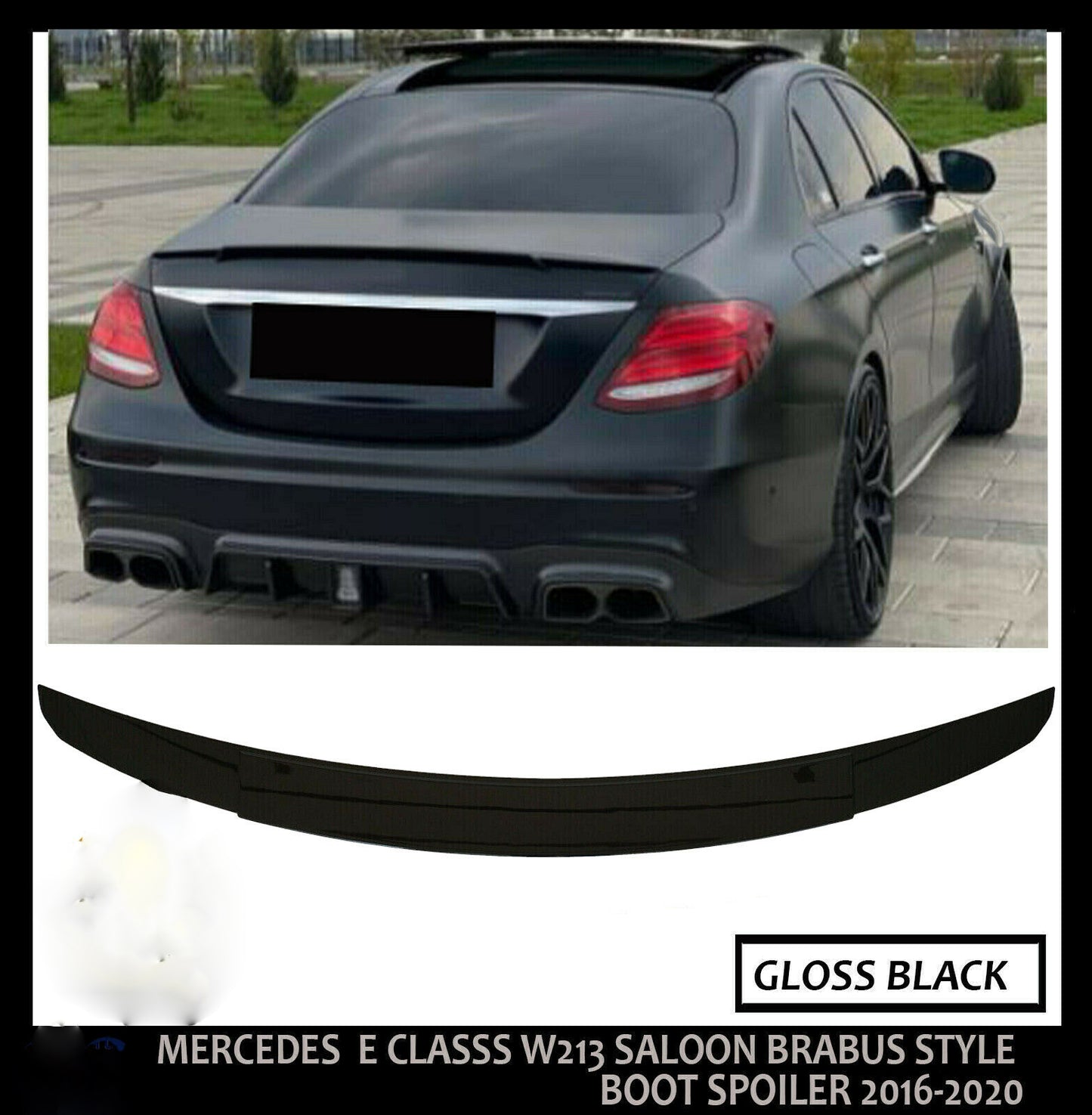 MERCEDES E CLASS W213 SALOON BRABUS STYLE BOOT SPOILER GLOSS BLACK 2016-2020