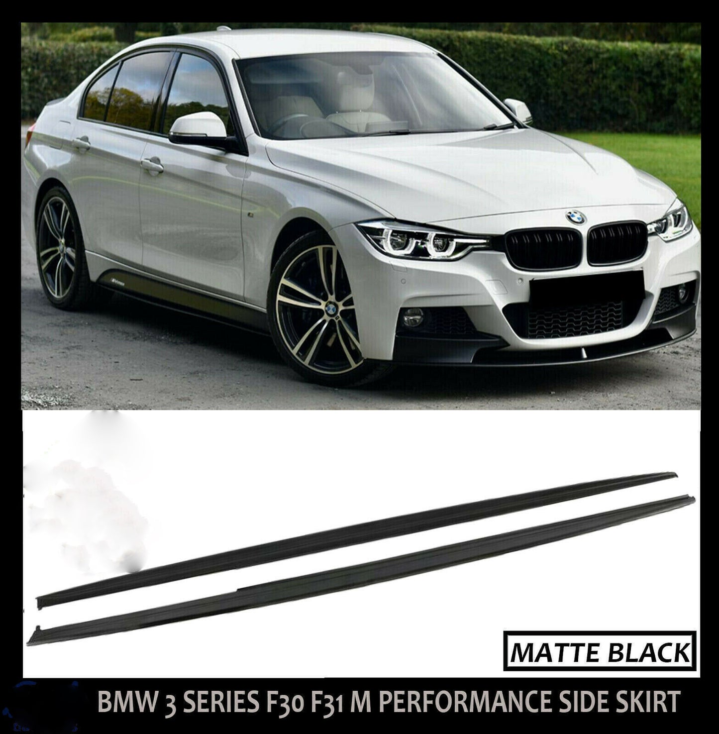 BMW 3 SERIES F30 F31 M PERFORMANCE STYLE SIDE SKIRT EXTENSION BLADES MATTE BLACK