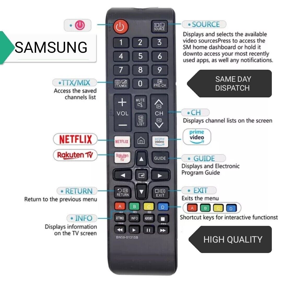 Replacement For Samsung BN59-01315B 4K LED Smart TV Remote Control