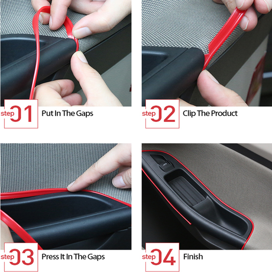 Red 16.4ft 5m Car Interior Door Crack Edge Line Insert Molding Trim Strip Decor