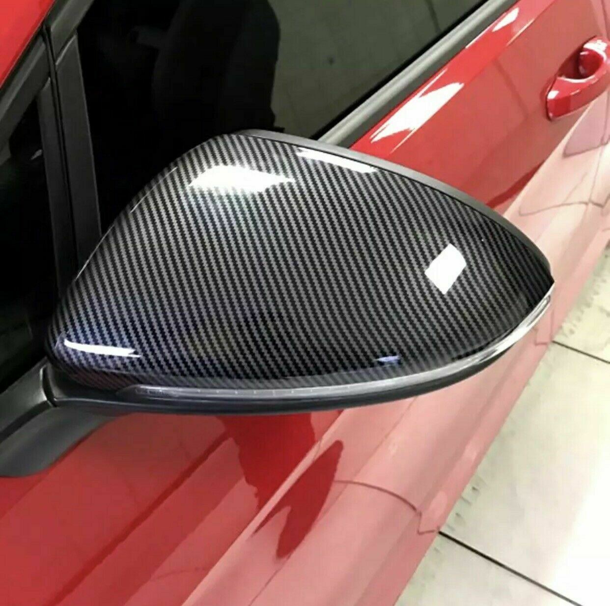 Pair Carbon Fiber Wing Mirror Cover Cap Casing For VW Golf Mk7 Mk7.5 R GTI 14-18
