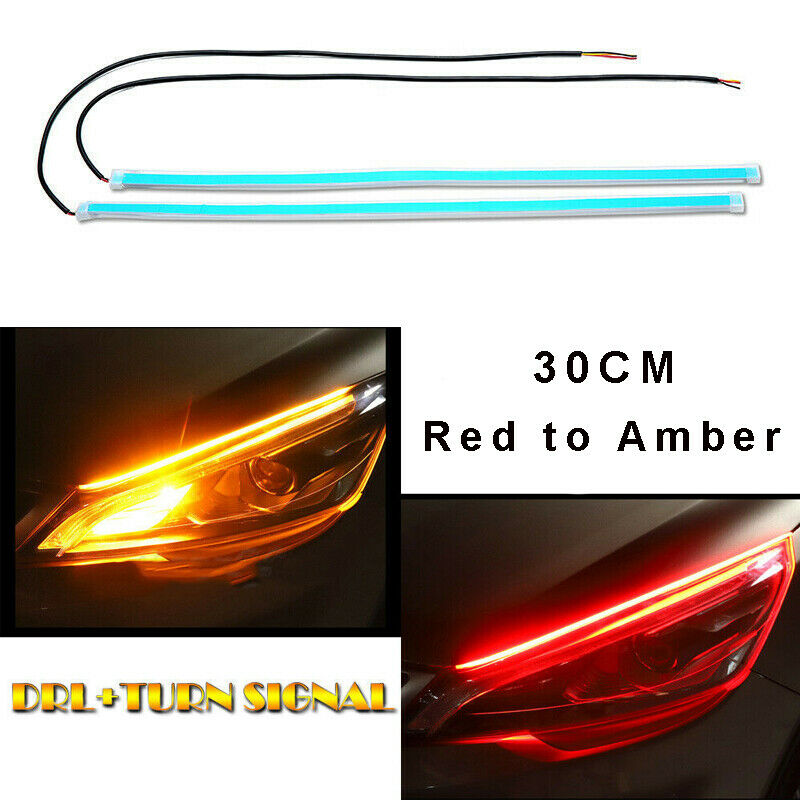 2x 30CM Sequential LED Strip Turn Signal Indicator Light DRL Daytime Running