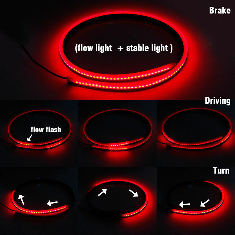 Universal 1M Red LED Car High Mount Third Brake Stop Rear Tail Light Bar Strip