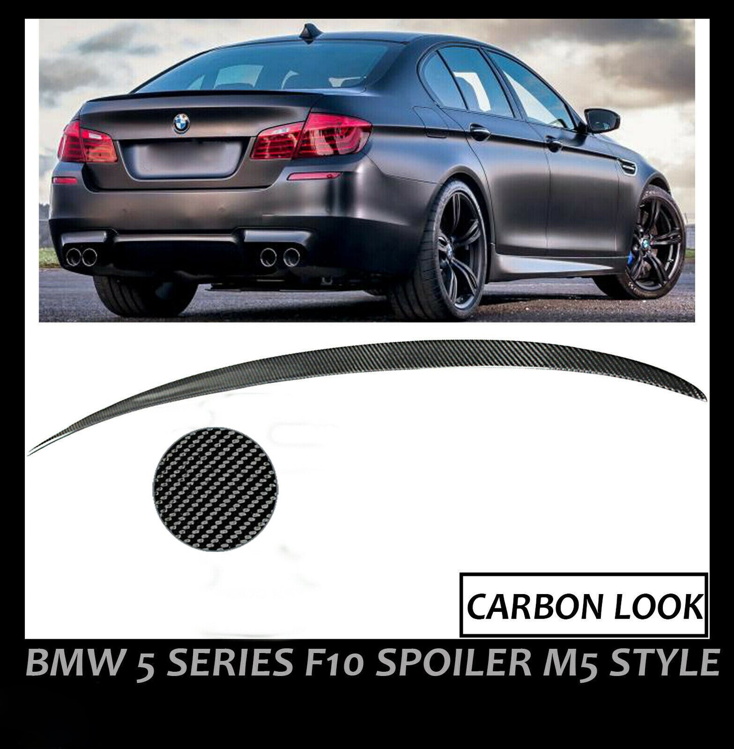 BMW 5 SERIES F10 REAR BOOT SPOILER TRUNK LIP M SPORT 10-16 CARBON FIBER LOOK ABS