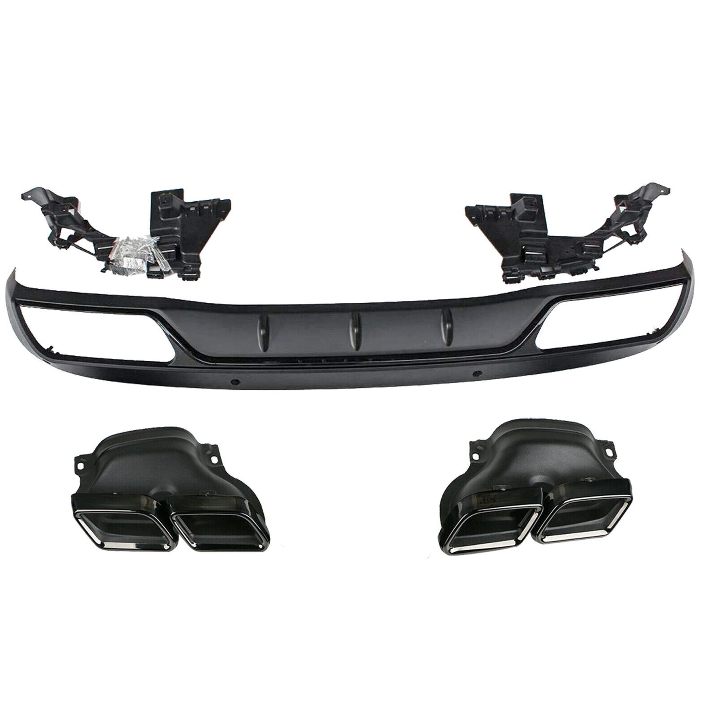 MERCEDES C CLASS W205 C63 LOOK REAR DIFFUSER VALANCE WITH TAILPIPE BLACK