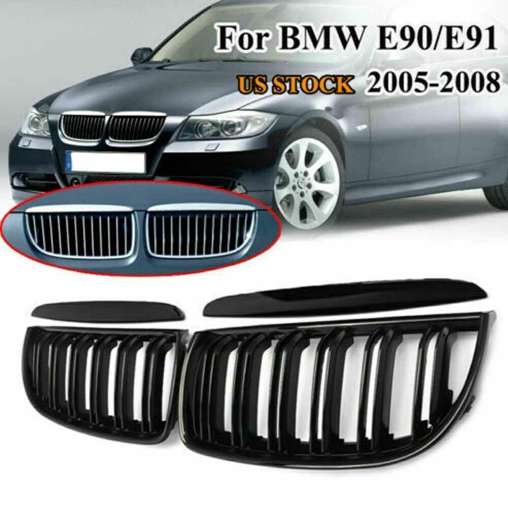 For BMW 3-Series E90 E91 06-08 Pre-LCI Glossy Black Kidney Front Grill Grille UK