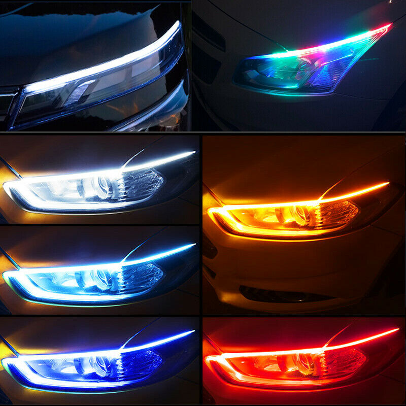 RGB 60CM LED Car DRL Daytime Running Turn Signal Lamp Strip Light Flexible Tube