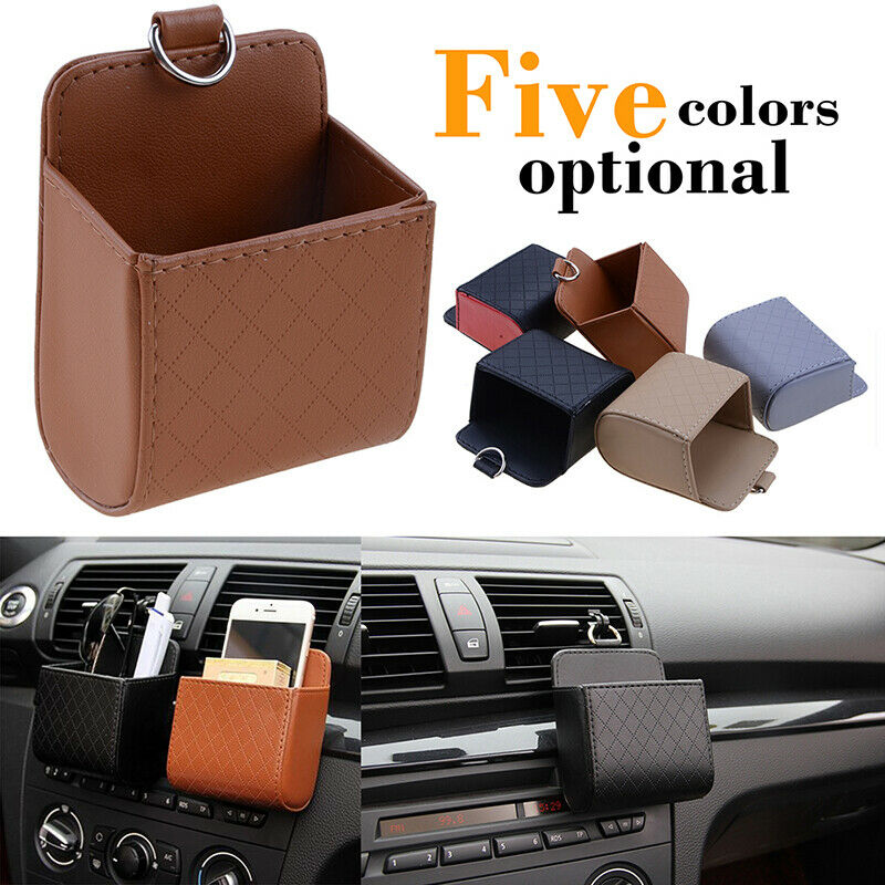 Car Air Seat Outlet Organiser Storage Pocket Holder PU Leather Phone Pouch Box e