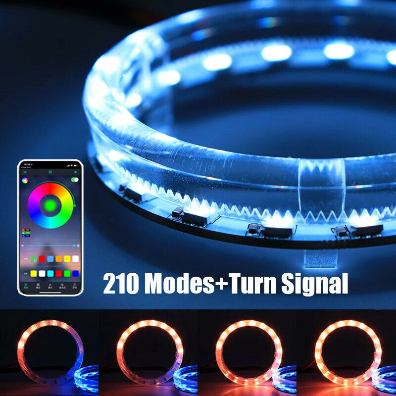 2x 80mm Car LED Angel Eyes Halo Ring Fog Light APP Bluetooth Colour Change RGB