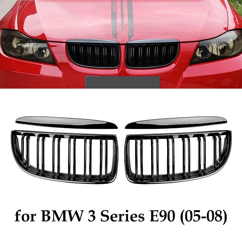 For BMW 3-Series E90 E91 06-08 Pre-LCI Glossy Black Kidney Front Grill Grille UK