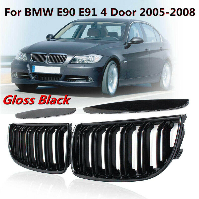 For BMW 3-Series E90 E91 06-08 Pre-LCI Glossy Black Kidney Front Grill Grille UK