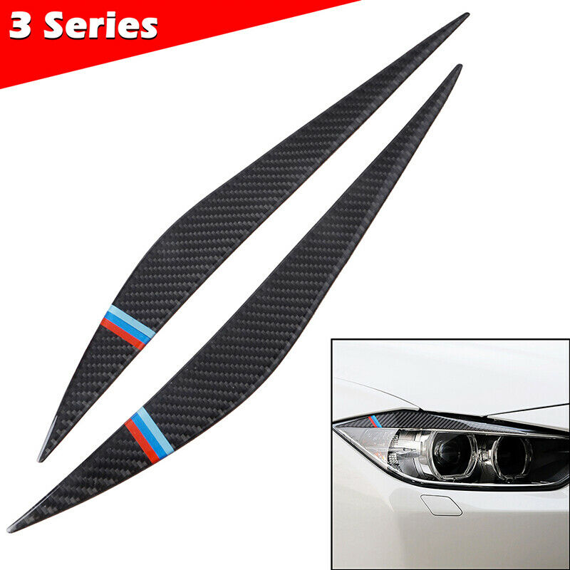 eal Carbon Fiber Headlight Eyebrow Trim Decor Covers For BMW 3 4 Series F30 UK