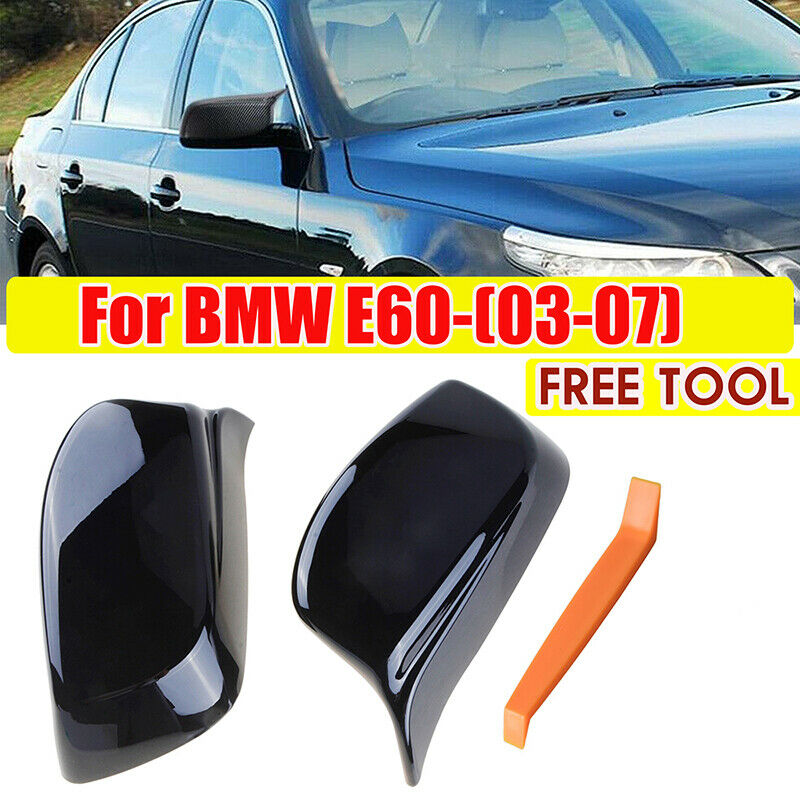 M Style Gloss Black Side Rearview Mirror Cover Caps SUV For BMW E60 E61 2003-08