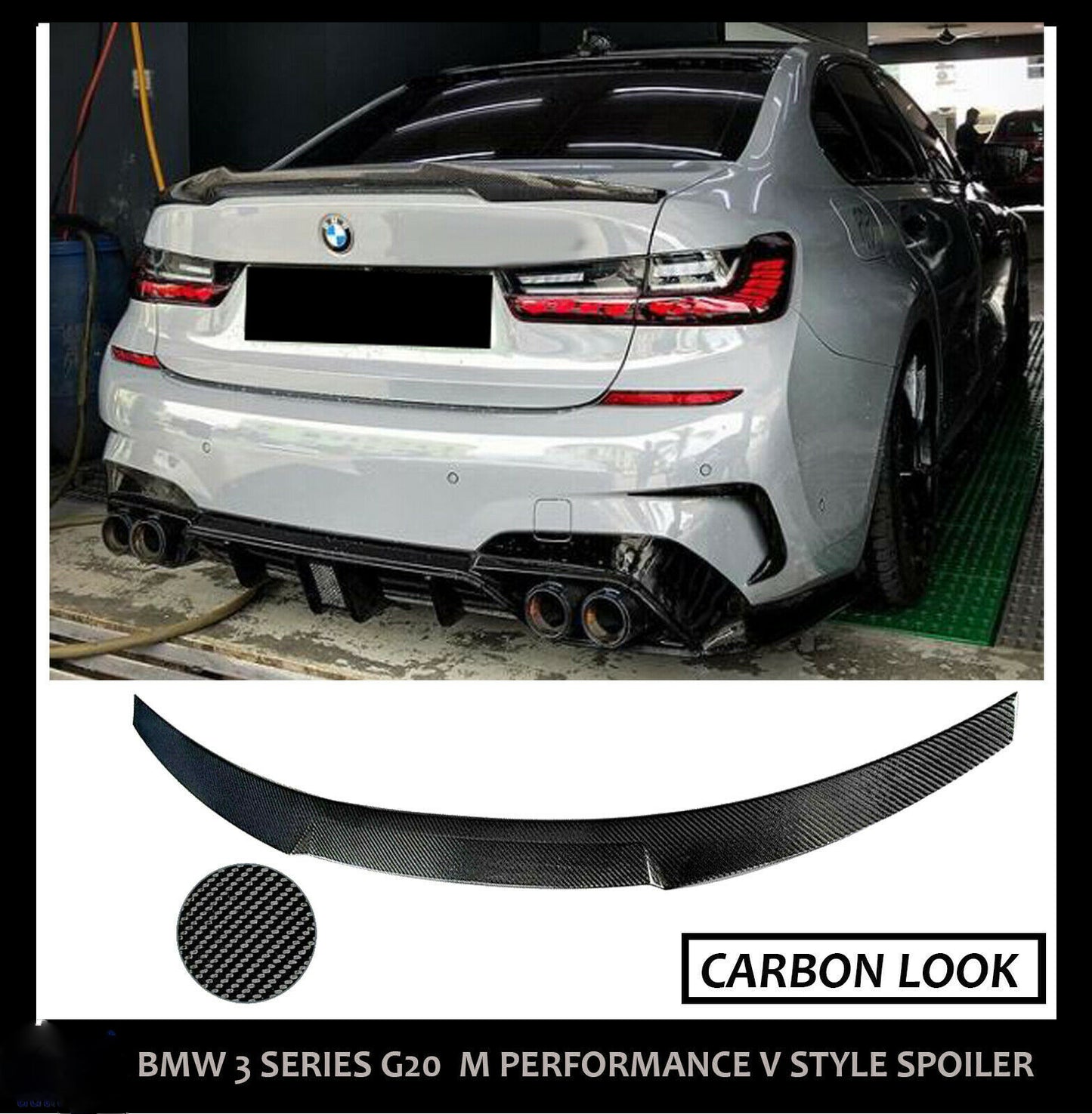 BMW 3 SERIES G20 G21 M PERFORMANCE V STYLE REAR BOOT SPOILER LIP CARBON LOOK