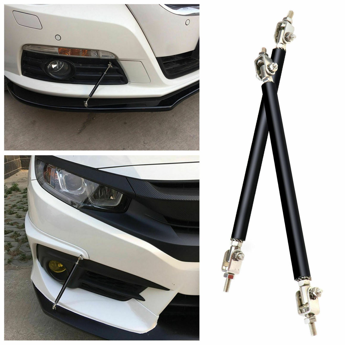 75mm Adjustable Car Front / Rear Bumper Lip Splitter Brace Rod Support Bar Black