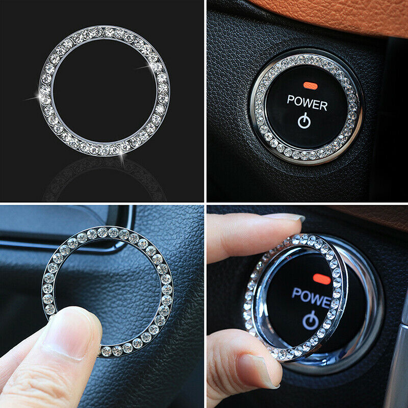 1xCar SUV Decorative Silver Accessories Button Start Switch Diamond Ring UK