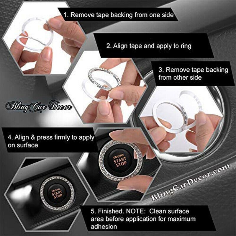 1xCar SUV Decorative Silver Accessories Button Start Switch Diamond Ring UK