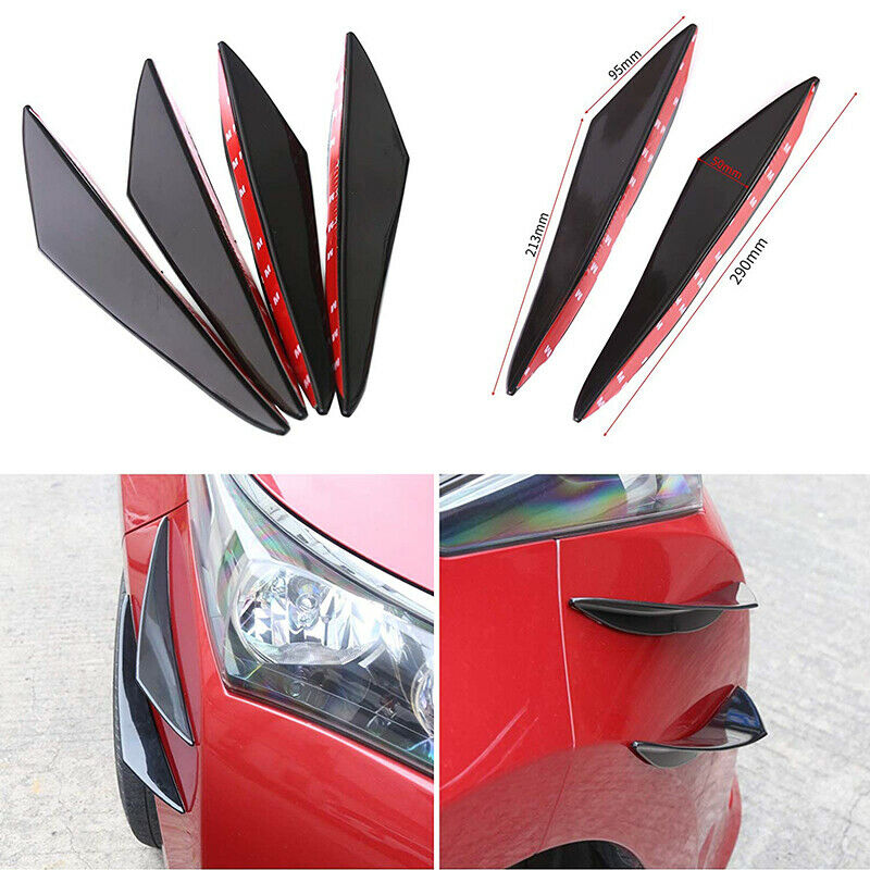 4pcs Universal Car Front Bumper Lip Splitter Fin Body Spoiler Canards Trim Black