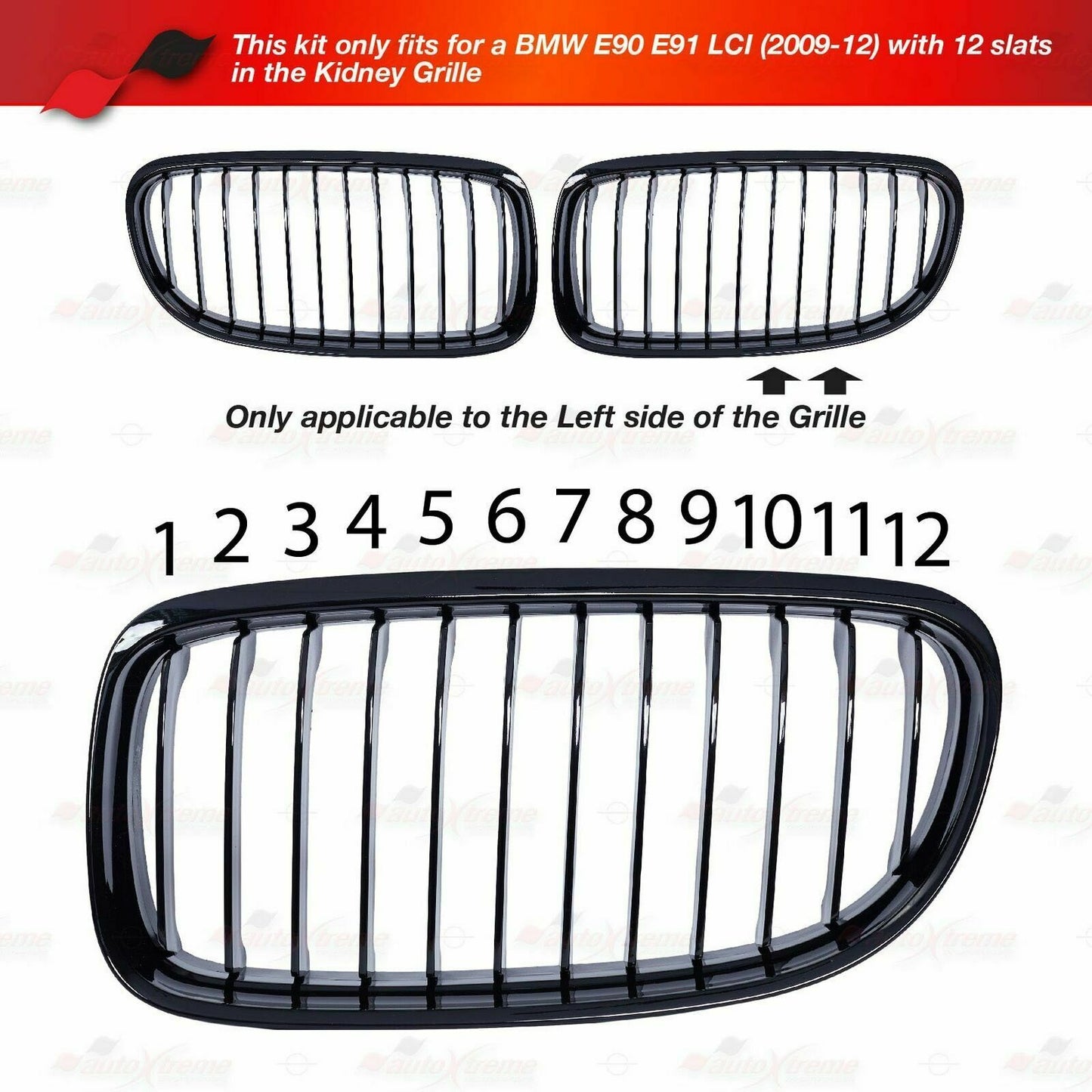 12 Bar Kidney Grille GrIll Insert Trims for BMW E90 E91 LCI 3 Series 2009 -12 UK