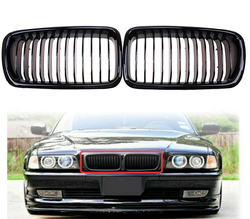 BMW 7 series E38 gloss black front kidney grilles grills facelift design pair