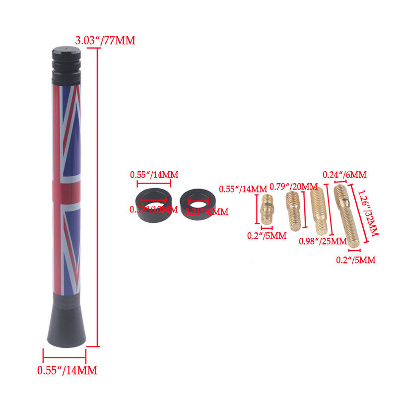 3" Short Union Jack Antenna Sports Short Aerial For BMW Mini Cooper All Models