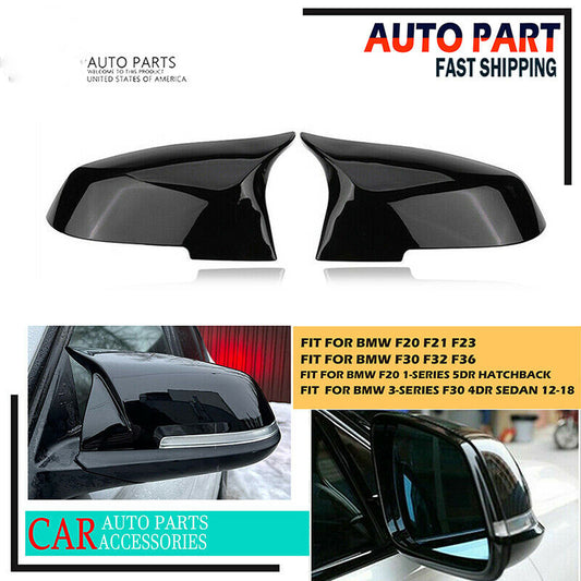 Pair Rearview Glossy Black Wing Mirror Cover Cap For BMW 1 Series F20 F21 F23