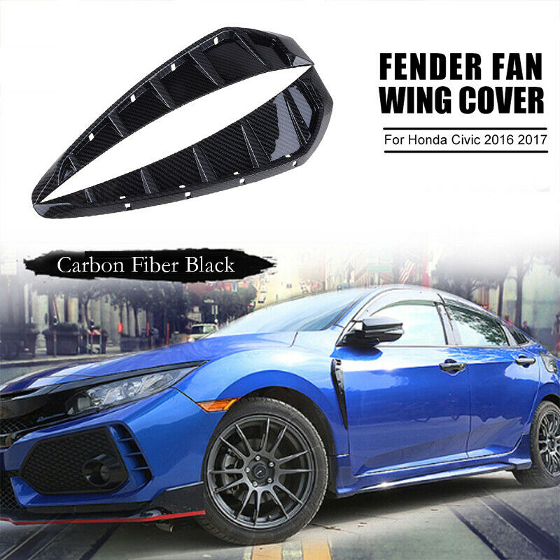 For 2016-2018 Honda Civic Carbon Style ABS Side Fender Vent Air Wing Cover Trim
