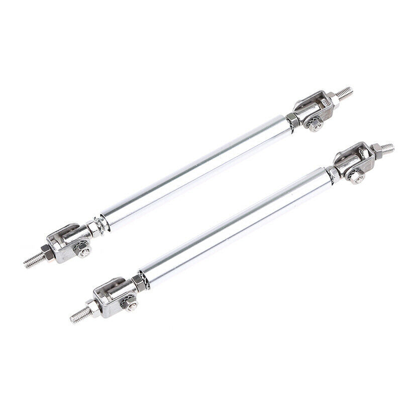 2x Silver Adjustable Front Bumper Support Tie Rod Bar Splitter Lip Strut 10cm