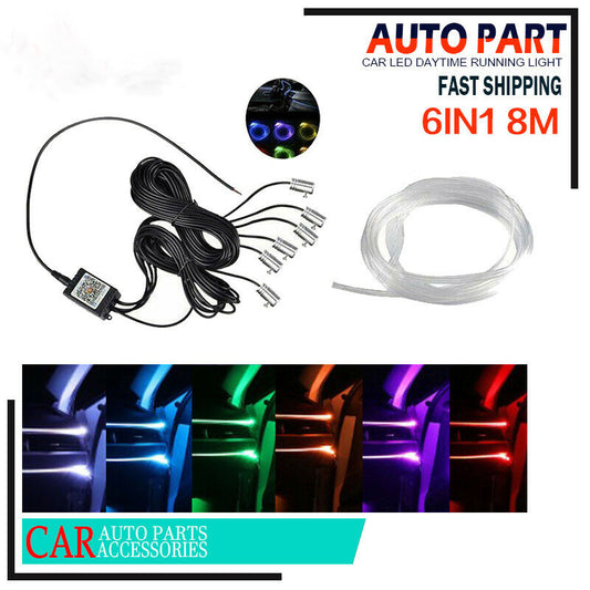 6PCS 8M RGB LED Car Interior Atmosphere Light EL Neon Strip Lamp APP Control UK