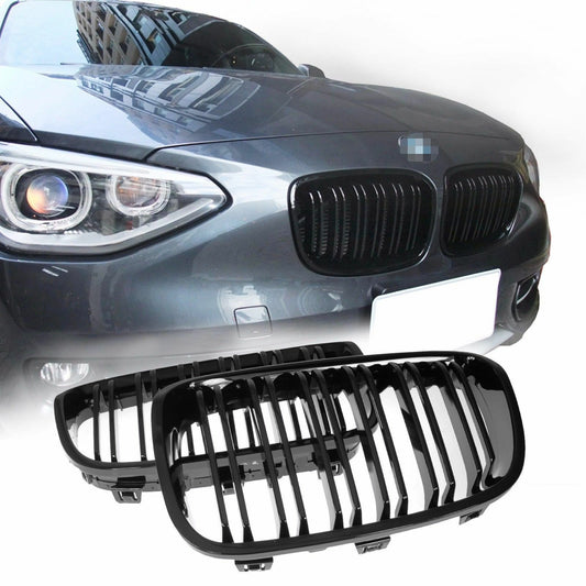 BMW F20 F21 11 - 15 GLOSS BLACK FRONT KIDNEY GRILLES GRLLS DOUBLE TWIN SPOKE