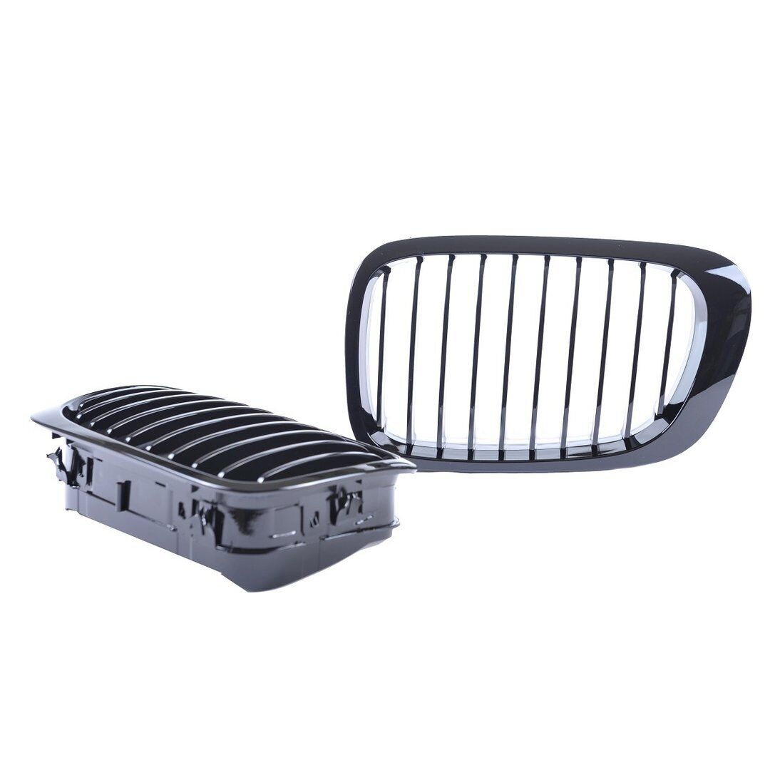 BMW E46 2DR - 03 PRE LCi GLOSS BLACK FRONT KIDNEY GRILLES GRILLS SINGLE SPOKE