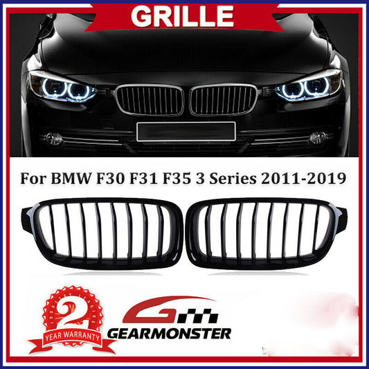 For BMW F30 F31 3Series Saloon 2012-2018 Gloss Black Front Kidney Grille Grill