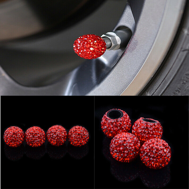 4Pcs Red Car Rhinestone Tire Valve Caps Diamond Shining Air Caps Accessories