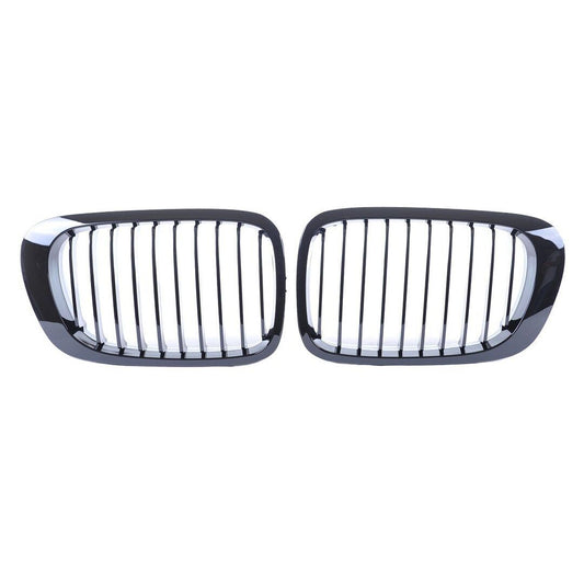 BMW E46 2DR - 03 PRE LCi GLOSS BLACK FRONT KIDNEY GRILLES GRILLS SINGLE SPOKE