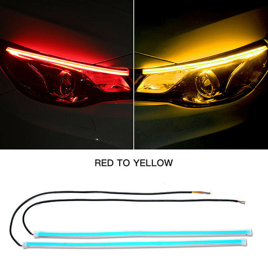 Red+Yellow Flexible Car Tube DRL LED Strip Daytime Running Light Turn Signal