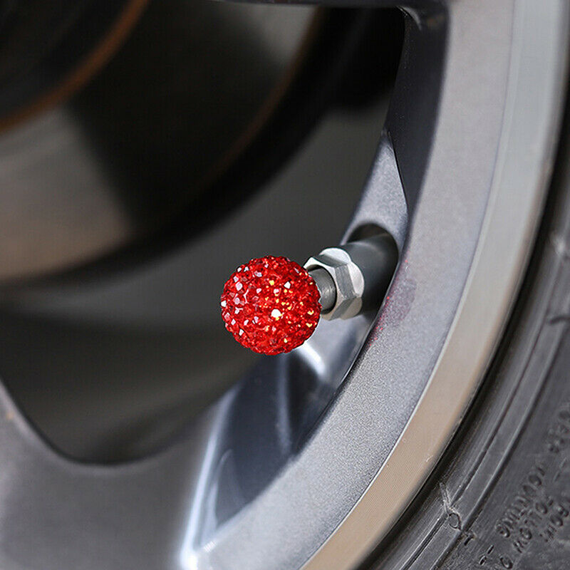 4Pcs Red Car Rhinestone Tire Valve Caps Diamond Shining Air Caps Accessories