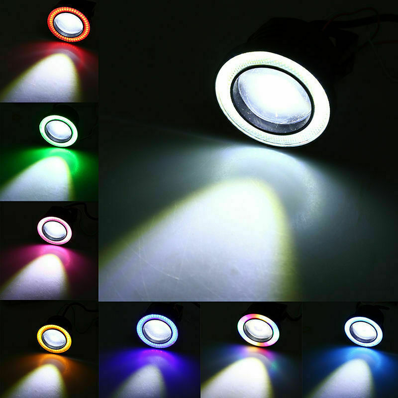 Pair 7 Colours Angel Eyes Halo Car Fog Lights Lamp Projector DRL COB LED Bulbs