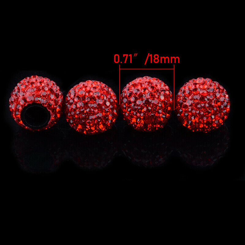 4Pcs Red Car Rhinestone Tire Valve Caps Diamond Shining Air Caps Accessories